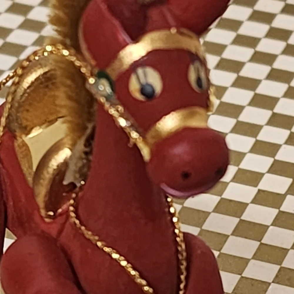 Red Wooden Horse Christmas Ornament Mane and Tail Russ Taiwan Vintage Cute